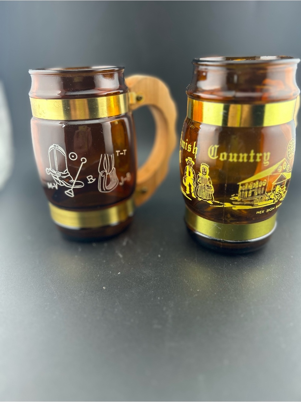 Vintage Siesta Ware Amber Glass Barrel Mugs - Set of 2